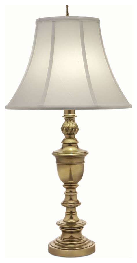 Stiffel Burnished Brass Table Lamp With Silk Shade Traditional