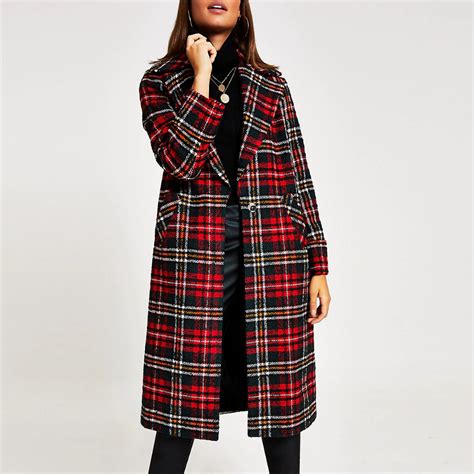 red tartan check longline coat river island coat tartan coat winter coats women