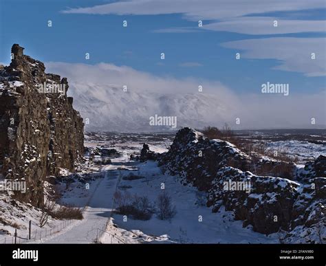 Stunning View Of Famous Almannagjá Gorge In Þingvellir National Park