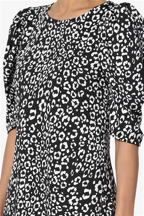 Themogan Leopard Print Puff Short Sleeve Soft Stretch Fit And Flare A