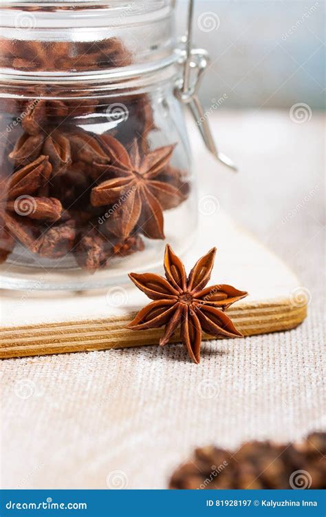Star Anise In Glass Jar Stock Image Image Of Food Plywood 81928197