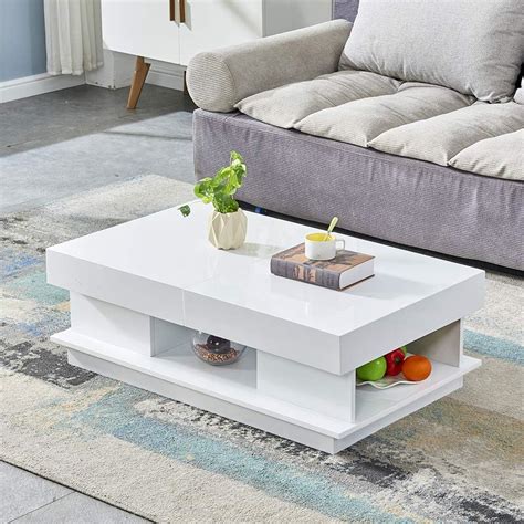 Homesailing Eu Coffee Table With Hidden Storage Drawer High Gloss End