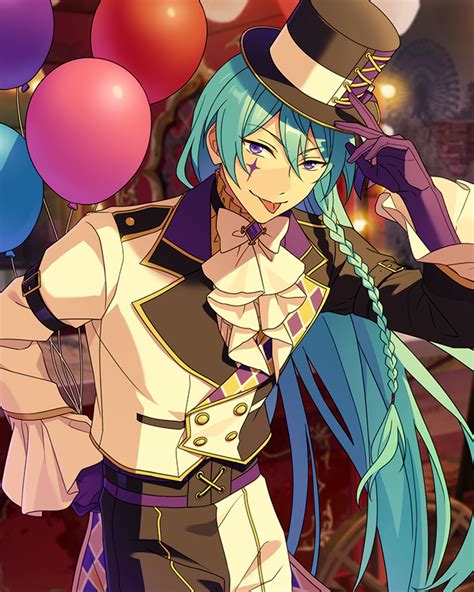 An Anime Character With Blue Hair Wearing A Top Hat And Holding