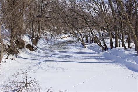 Winter Landscape Scene Of A Frozen Rural River Bed Stock Photo Image