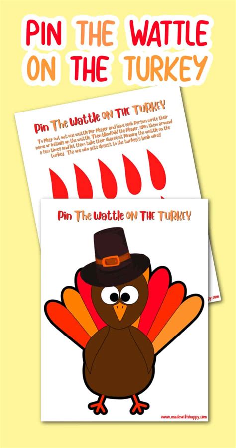 Free Pin The Wattle On The Turkey Printable Thanksgiving Game
