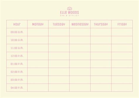 Free Cute Pink Elle Woods Spa Schedule Template