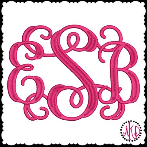 1358 Entwined Or Vine 3 Letter Monogram Machine Embroidery Designs 6 Inch