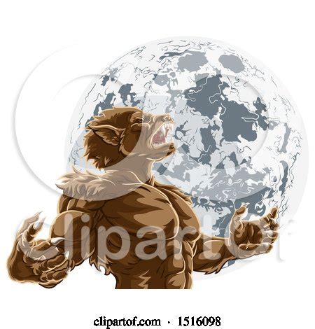Clipart Of A Werewolf Beast Howling And Transforming Against A Full Moon Royalty Free Vector