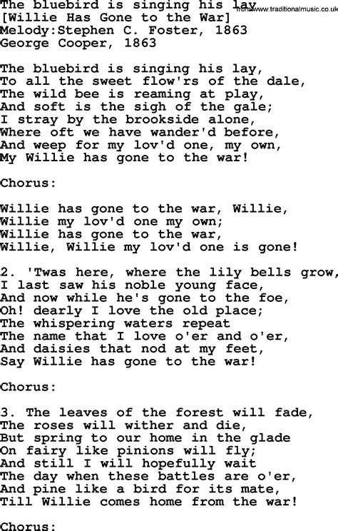 Even melba said this bush song. Old American Song - Lyrics for: The Bluebird Is Singing ...
