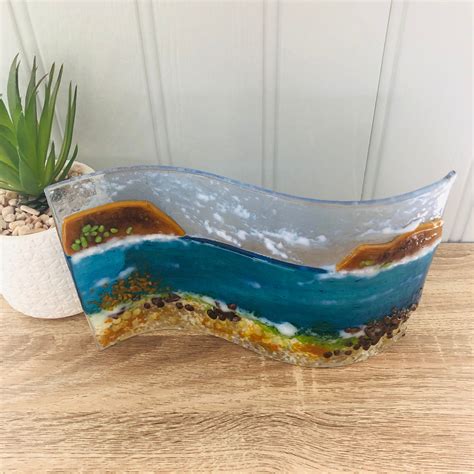 Fused Glass Beautiful Coastal Wave Fused Glass Art Cornish Etsy Uk