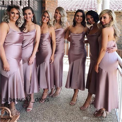 simple ankle length bridesmaid dress sexy spaghetti straps sleeveless backless wedding guest