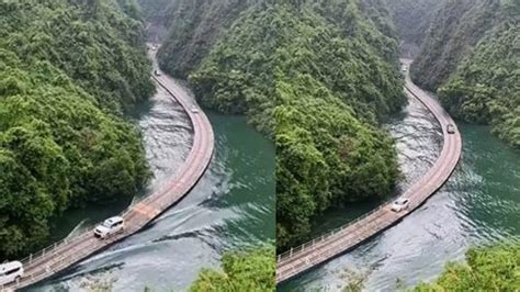 Viral Video Of Vehicles Passing Through Chinas Shiziguan Floating