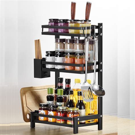 3 Layers Stainless Steel Spice Rack Kitchen Spice Rack Standing Holder