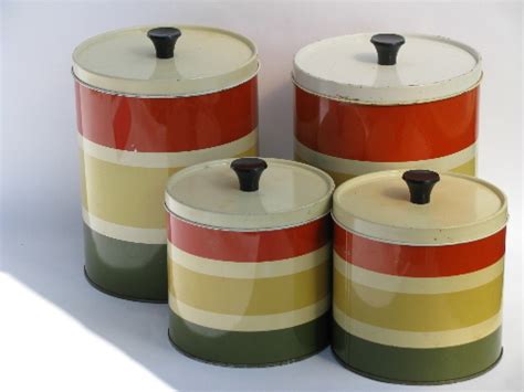 Maybe you would like to learn more about one of these? 60s vintage striped metal kitchen canisters, retro ...