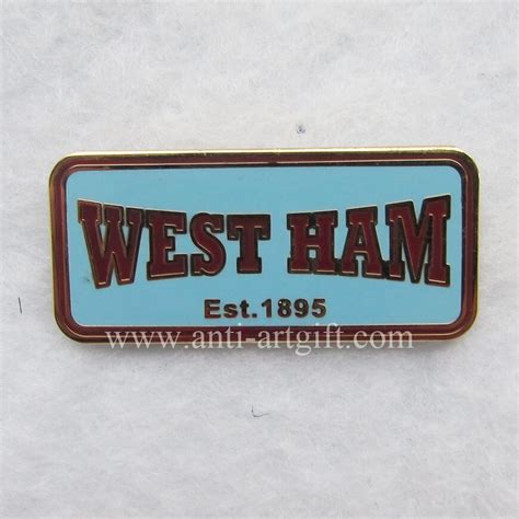 Customized Rectangle Lapel Pins West Ham Text Bule Dye In Badges