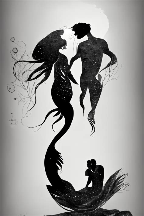 Mermaid And Merman Swimming In Ocean · Creative Fabrica