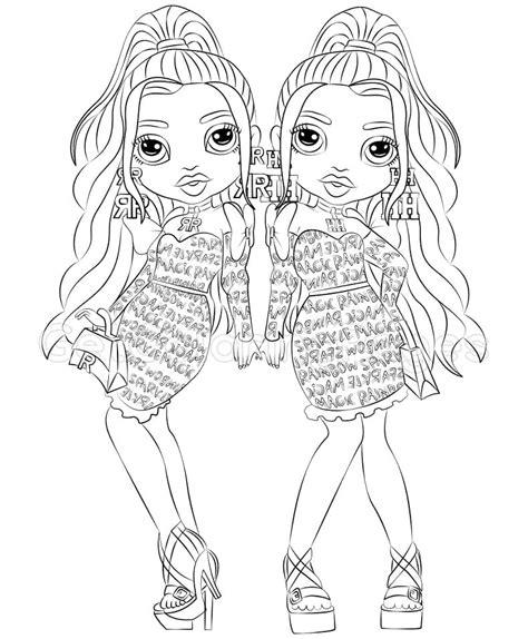 Twins Girls Rainbow High Coloring Page Free Printable Coloring Pages