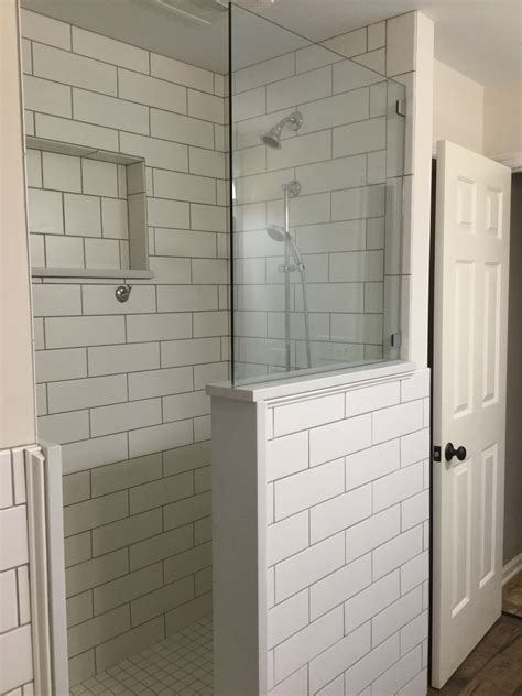 Stimulate your senses with a rain shower that mimics a. Classic white 4x6 subway tiled shower, extra large cutout ...