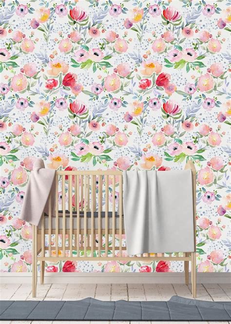 Watercolor Bright Flowers Removable Wallpaper Peel And Stick Wallpaper