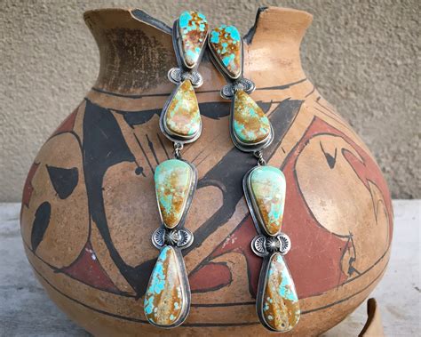 5 Extra Long Turquoise Earrings By Navajo Derrick Cadman Native