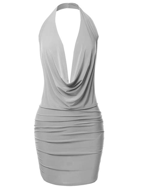 Fashionoutfit Women S Sexy Halter Neck Ruched Bodycon Backless Party Cocktail Mini Dress
