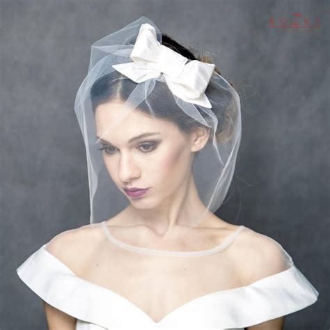 Short Veil With Silk Bow Wedding Veil Veiling Blusher Etsy