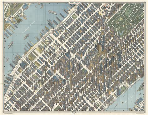 Birds Eye View Map Of Midtown Manhattan New York City Usa Made By