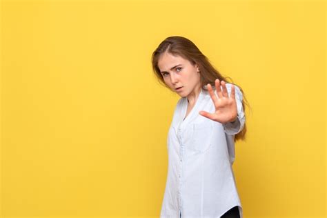 Free Photo Front View Of Young Female Asking To Stop