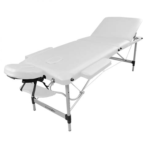 Table De Massage Pliante 3 Zones En Aluminium Accessoires Et Housse De Transport Blanc