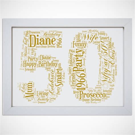 Personalised Name 50th Birthday Age Number Framed Word Art