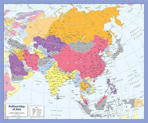 Colour Blind Friendly Political Wall Map Of Asia 3175″ X 265″ Paper