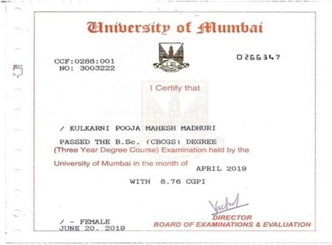 Bsc Mumbai University Degree Certificate Certificate Border