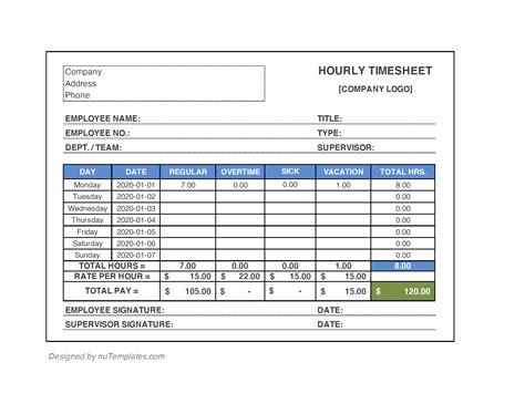 Hourly Timesheet Template Hourly Timesheets Nutemplates