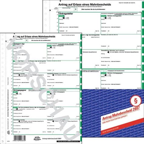 Formular antr.a.mahnbescheid a4 2 bl. Mahnbescheid Vordruck Schleswig Holstein