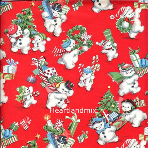 Christmas Wrapping Paper Vintage Snowmen With Xmas Trees And Etsy