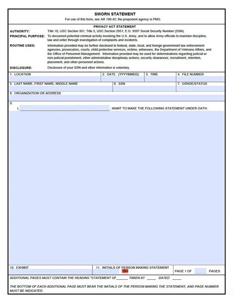 Army Sworn Statement Da Form 2823 Fillable Printable Forms Free Online