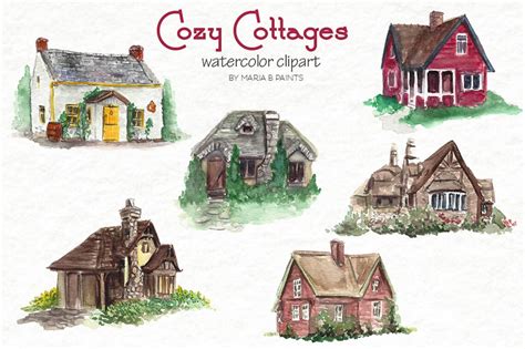 Watercolor Clip Art Cottages Cozy House Home Love Etsy