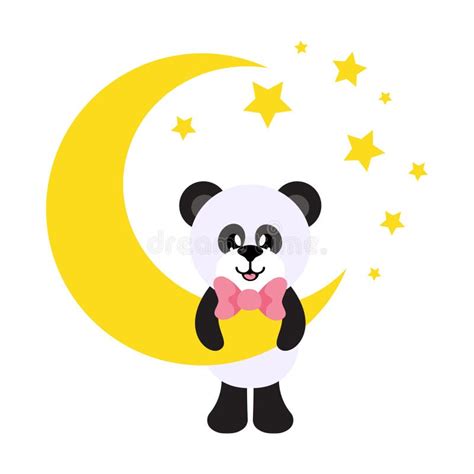 Cartoon Cute Panda With Tie And Moon Stock Vector Illustration Of