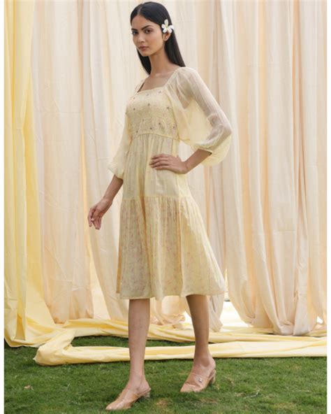 Light Yellow Flared Dress By Chappai The Secret Label
