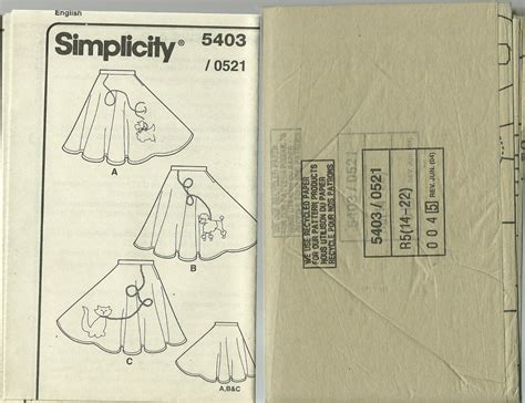 Simplicity Sewing Pattern 5403 Misses Poodle Skirt Costume 14 16 18 20