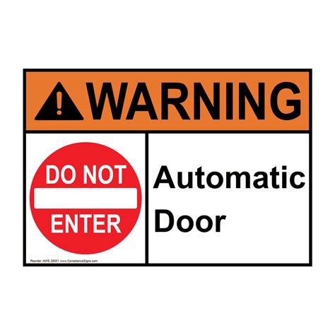 Warning Sign Automatic Door ANSI Enter Exit