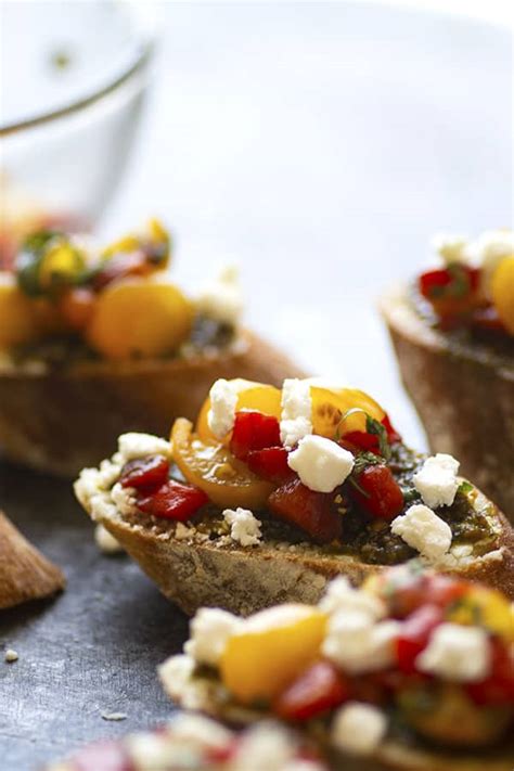 Bruschetta is an italian antipasto that consists. Roasted Red Pepper Pesto Goat Cheese Bruschetta