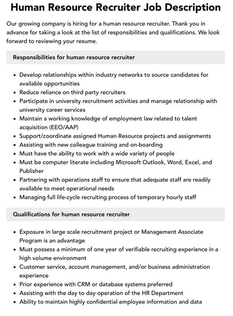 What Are The Roles And Responsibilities Of Hr Recruiter