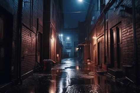 Premium Ai Image Back Street Alley With Old City Houses In Rain At