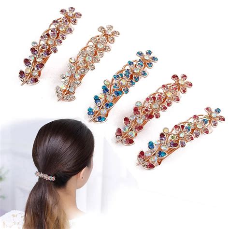 Korean Flowers Full Rhinestones Resin Top Hair Clips Women Girls