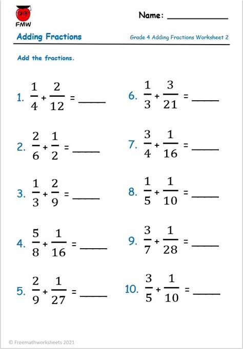 Adding Fractions With Unlike Denominators Free Worksheets Printables