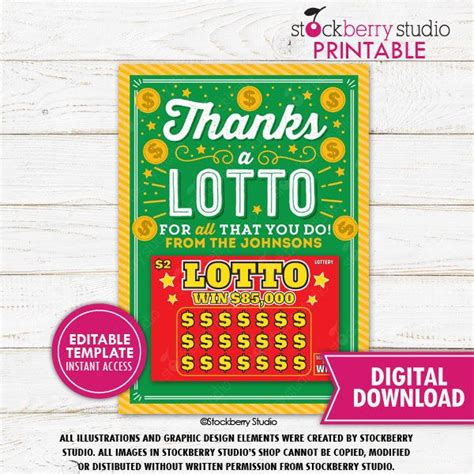 Lottery Ticket Holder Printable Thanks A Lotto For All That Etsy