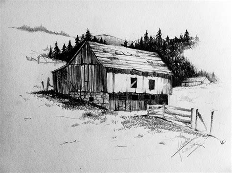 Pencil Sketch Of A Barn Landscape Pencil Drawings Watercolor Pencil