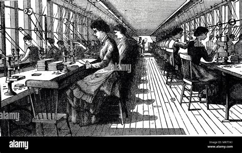 Engraving Depicting Women Working In The Pinion Department Of The