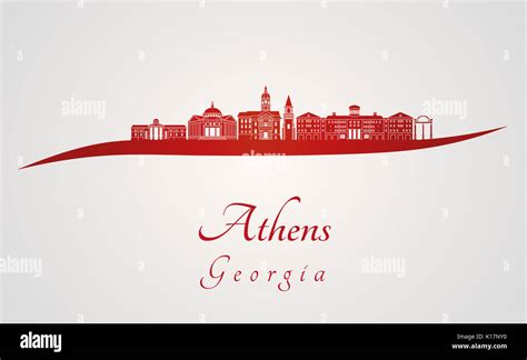 Athens Ga Skyline In Red And Gray Background In Editable Vector File